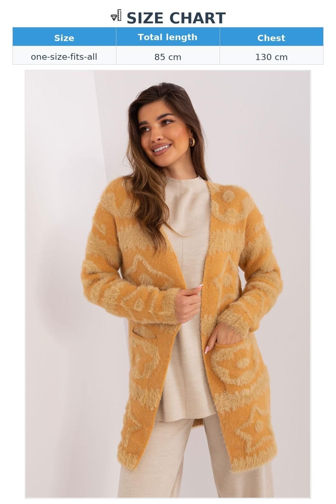 Love Lace Love Lace Women's Unbuttoned Textured Long Sleeve Cardigan Pockets in Mustard - 4