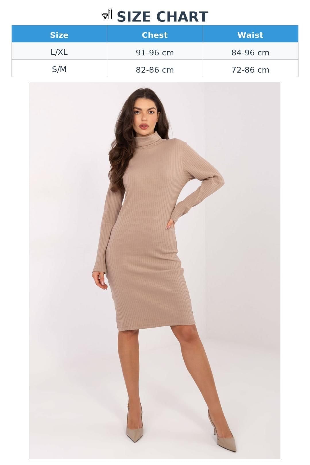 Love Lace Love Lace Women's Everyday Ribbed Turtleneck Pencil Dress Style 221813 in Beige - 4