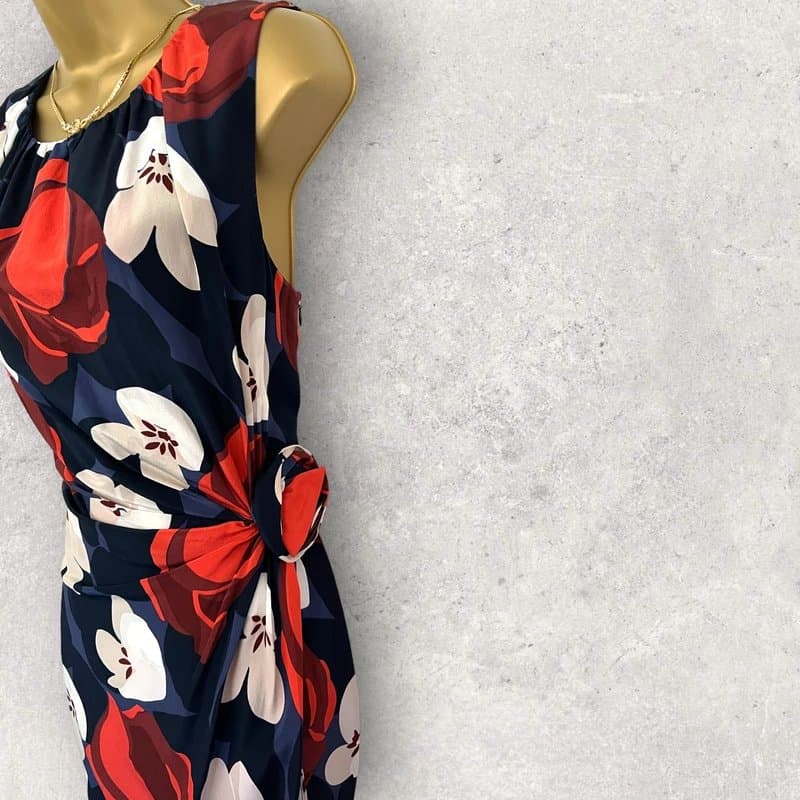 Fenn Wright Manson Fenn Wright Manson Womens Navy Red White Silk Floral Mock Wrap Dress UK 12