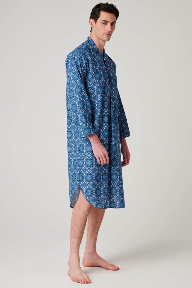British Boxers British Boxers Men's "Marrakesh Paisley" Crisp Cotton Nightshirt in Bright Blue - 2