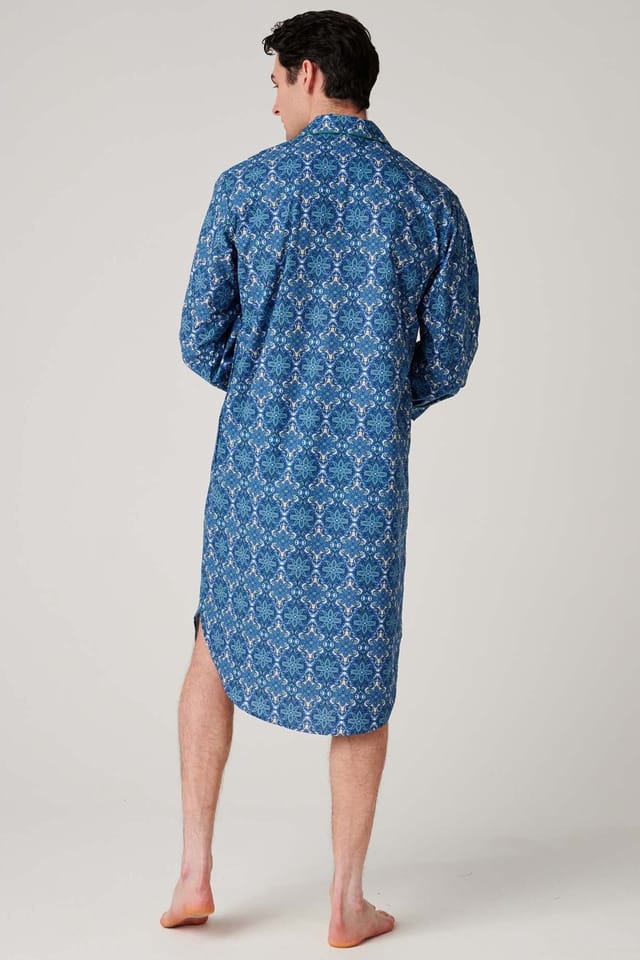 British Boxers British Boxers Men's "Marrakesh Paisley" Crisp Cotton Nightshirt in Bright Blue - 3