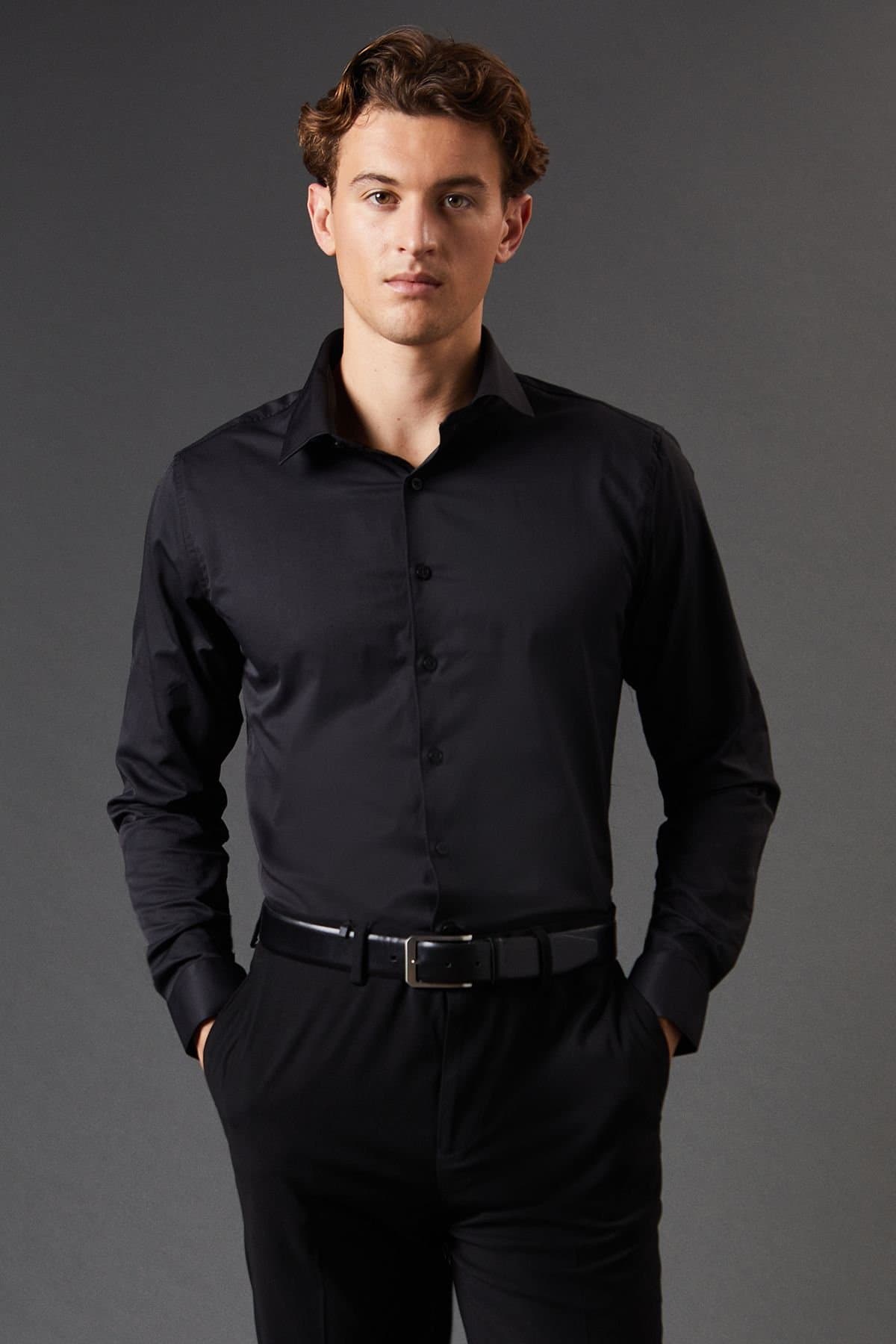 Burton Burton Men's Black Tailored Fit Long Sleeve Shirt