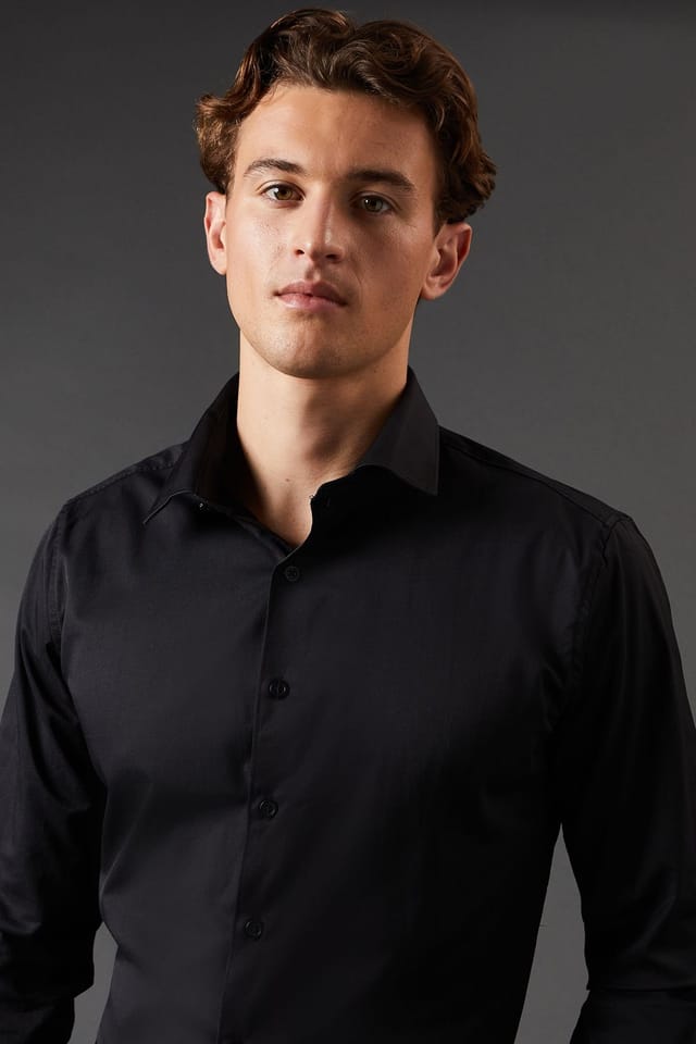 Burton Burton Men's Black Tailored Fit Long Sleeve Easy Iron Shirt - 2