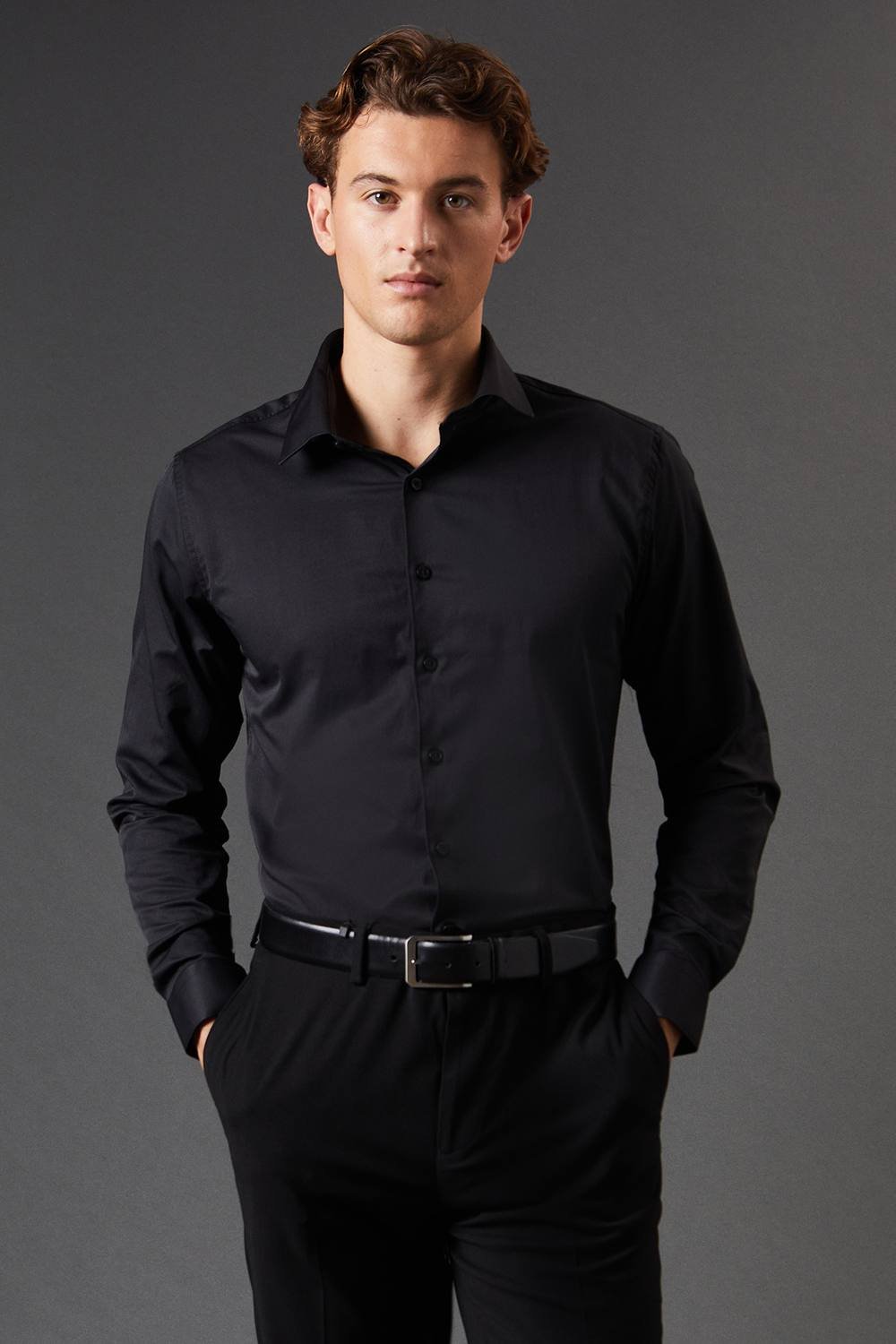 Burton Burton Men's Black Tailored Fit Long Sleeve Easy Iron Shirt - 3