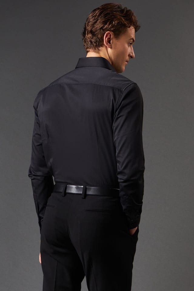 Burton Burton Men's Black Tailored Fit Long Sleeve Easy Iron Shirt - 3
