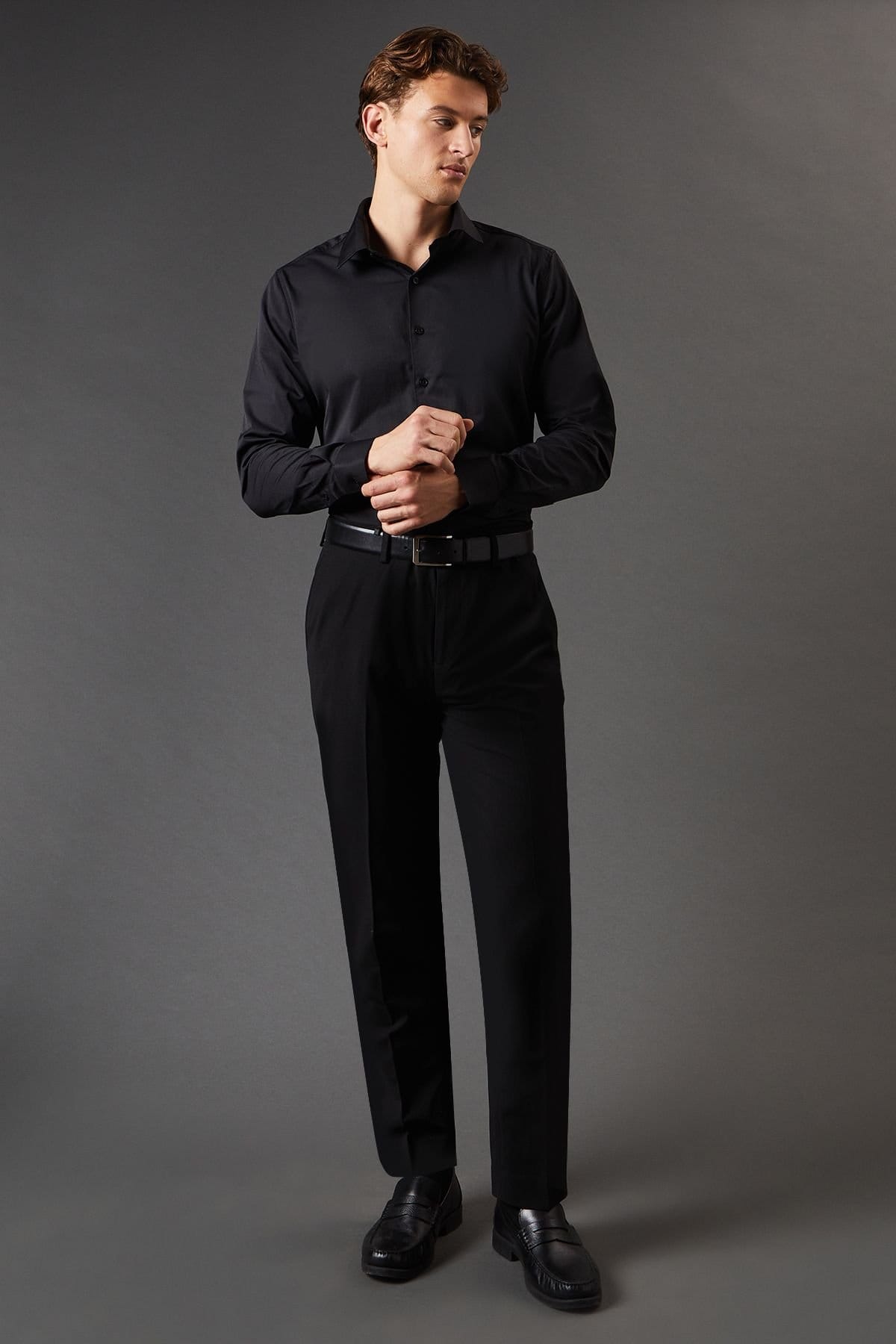 Burton Burton Men's Black Tailored Fit Long Sleeve Easy Iron Shirt - 4
