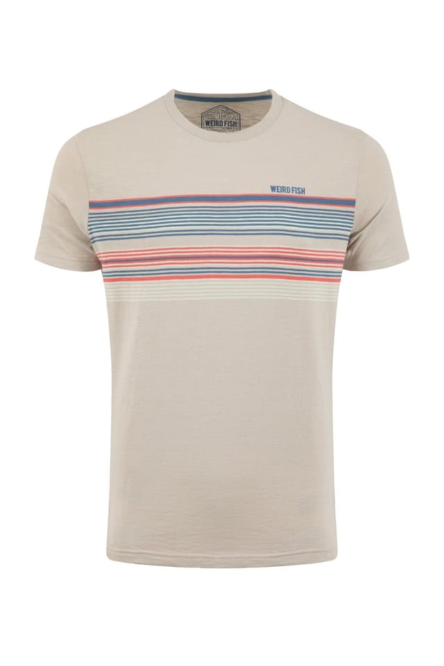Weird Fish Weird Fish Men's Cody Printed Stripe T-Shirt in Cream - 2
