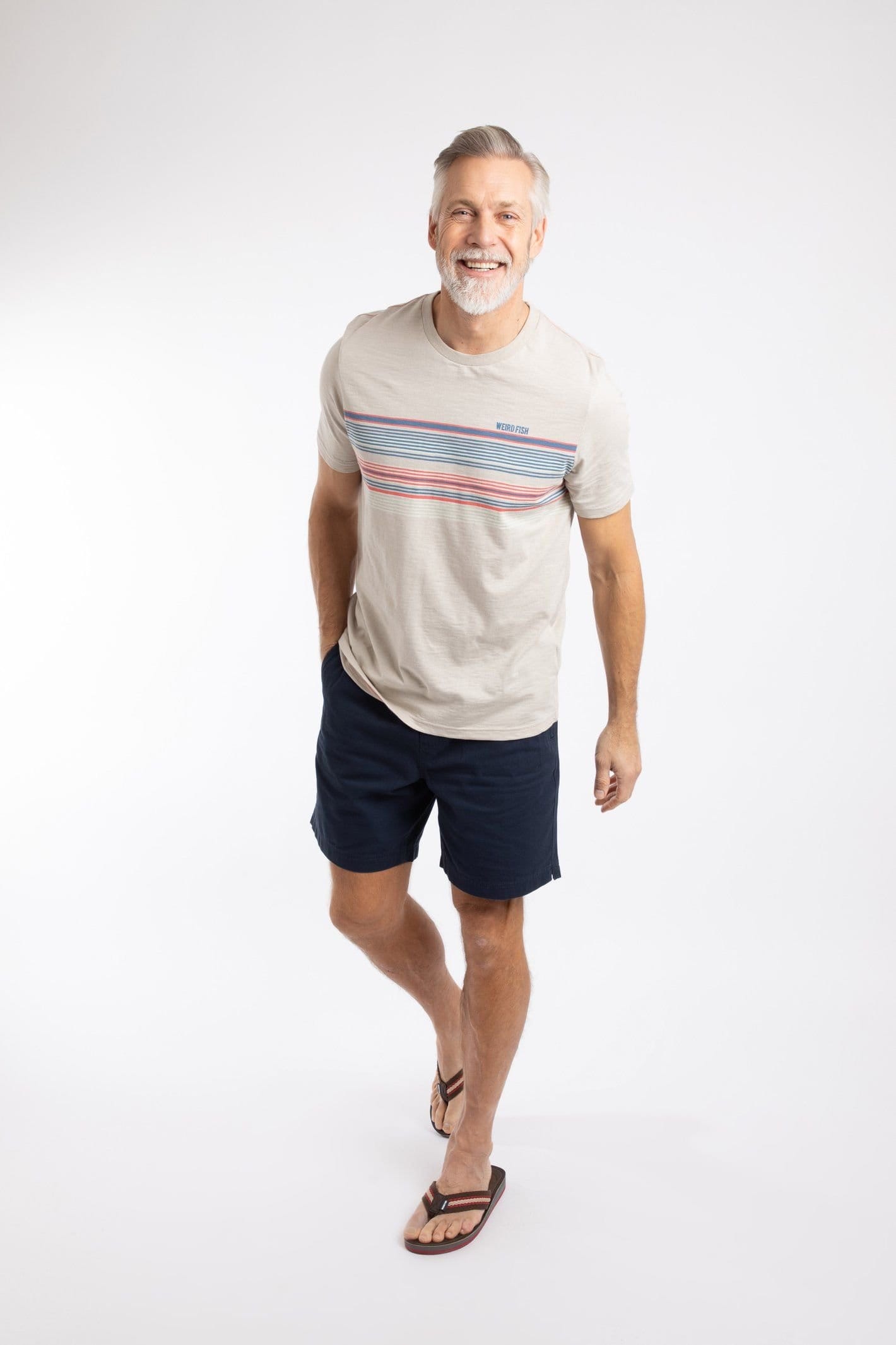 Weird Fish Weird Fish Men's Cody Printed Stripe T-Shirt in Cream - 4