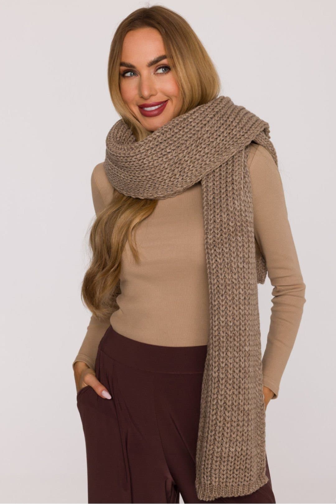 Love Lace Love Lace Women's Soft Ribbed Wide Enveloping Scarf Thick Knit Warm Wrap in Beige