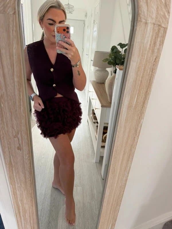 ASOS Asos burgundy ruffle skirt size 10 festive party season