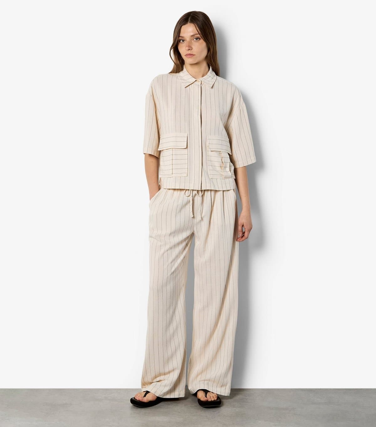 Apricot Women's Stone Pinstripe Wide Leg Trousers Apricot New Look