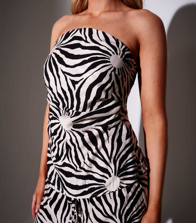 South Beach Women's Black Sunburst Print Bandeau Ruched Top South Beach New Look - 3