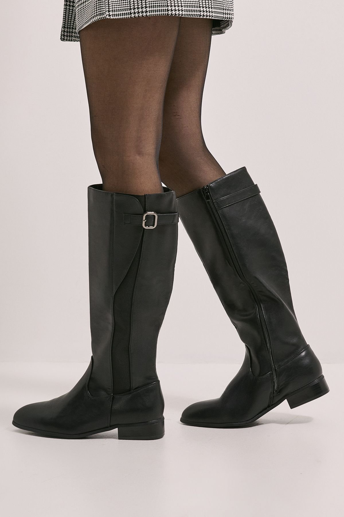 Dorothy Perkins Dorothy Perkins Women's Wide Fit Kamille Faux Leather Elastic Knee High Riding Boots in Black - 3