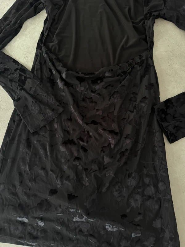 ASOS ASOS Black Velvet Floral Bodycon Dress Size S | High Neck Mesh Sleeve Mini Dress