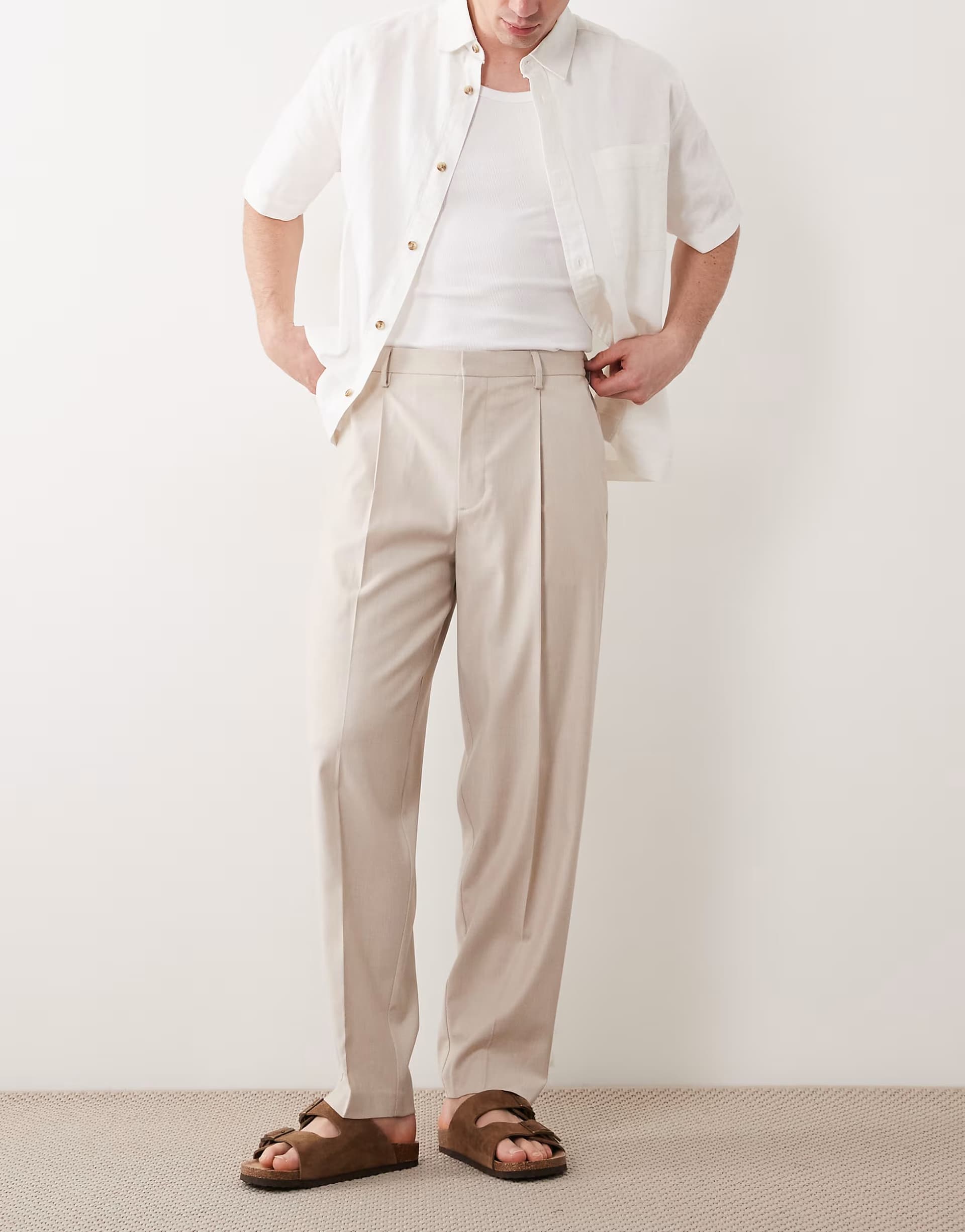 ASOS ASOS DESIGN tailored oversized tapered trousers with elasticated waist in stone