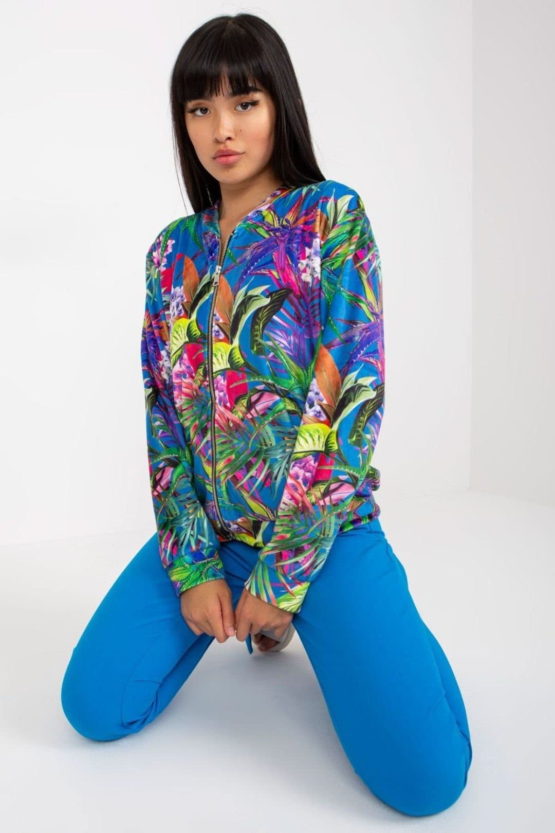 Love Lace Love Lace Women's Long Sleeve Zipper Sweatshirt with Side Pockets in Blue
