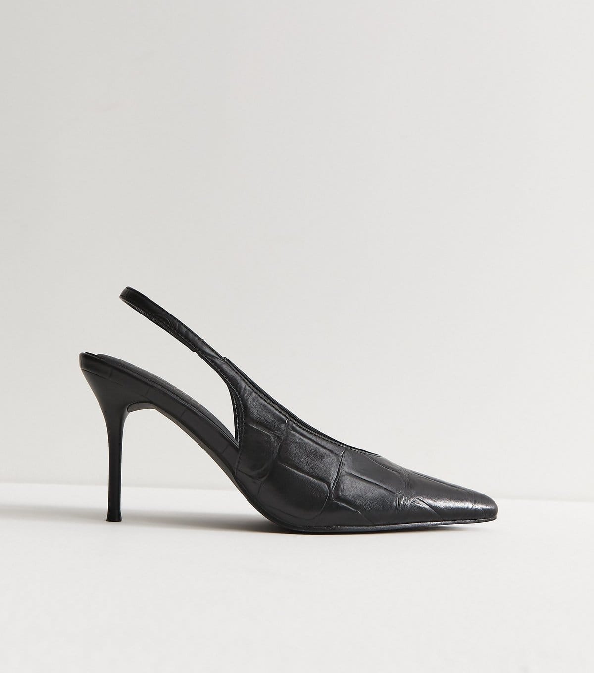 New Look Women's Black Faux Leather Crocodile Embossed Pointed Toe Slingback Heels Vegan New Look - 4
