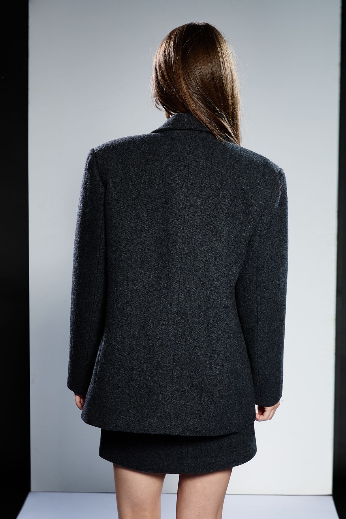 RUNWAY 1.8.1.8 RUNWAY 1.8.1.8 Women's Wool Mix Double Breasted Blazer in Charcoal - 3