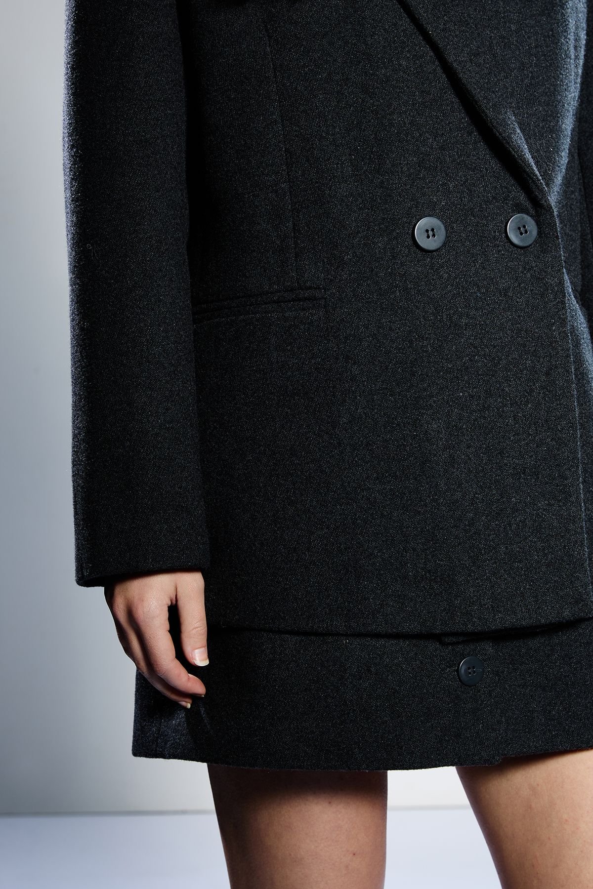 RUNWAY 1.8.1.8 RUNWAY 1.8.1.8 Women's Wool Mix Double Breasted Blazer in Charcoal - 4