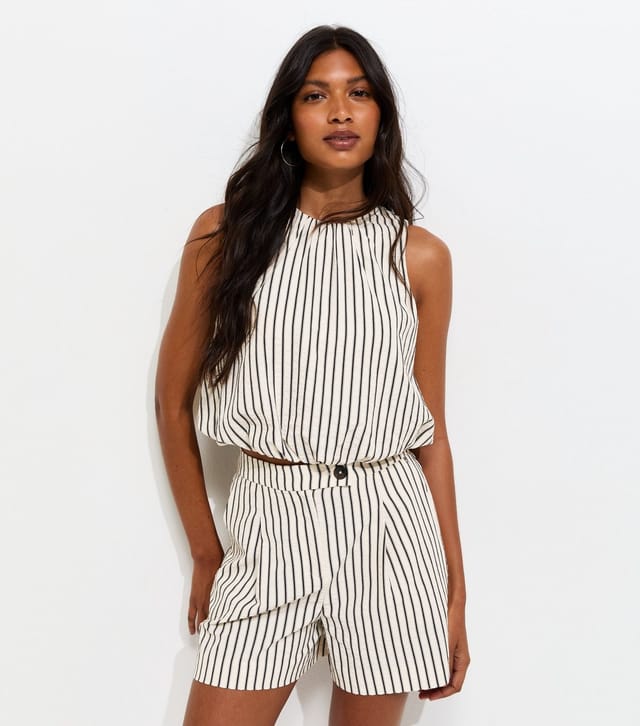 New Look Women's Cream Striped Sleeveless Bubble Hem Top New Look - 2