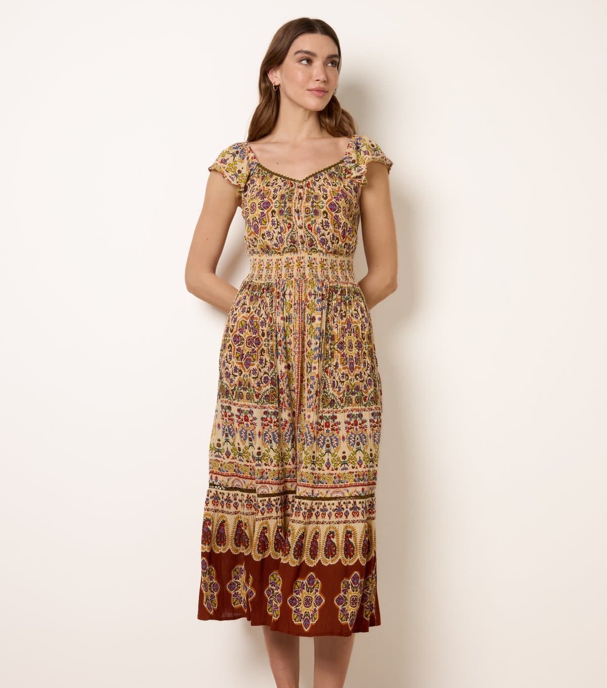 Blue Vanilla Women's Multi Colour V Neck Midi Printed Dress Blue Vanilla New Look