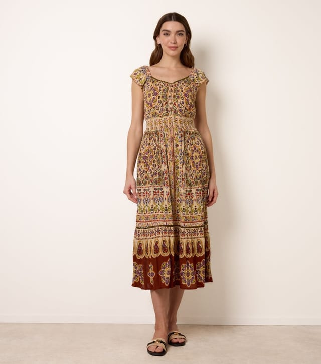 Blue Vanilla Women's Multi Colour V Neck Midi Printed Dress Blue Vanilla New Look - 2