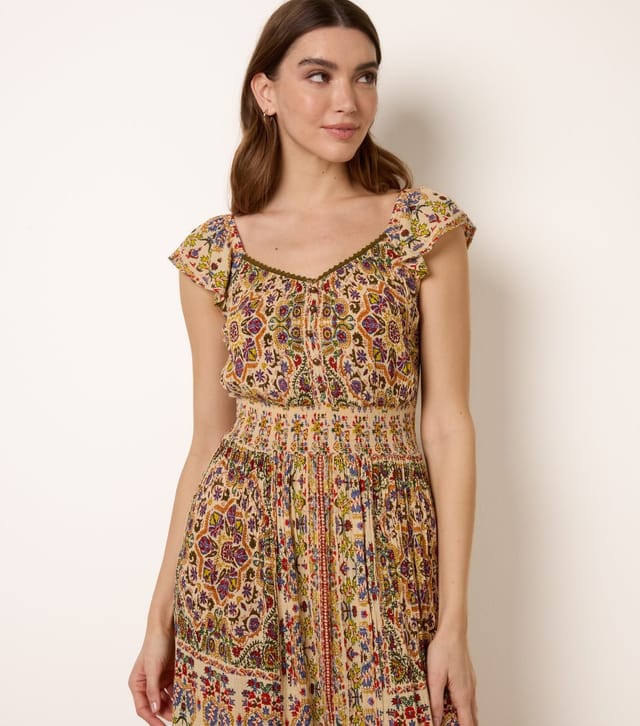 Blue Vanilla Women's Multi Colour V Neck Midi Printed Dress Blue Vanilla New Look - 3
