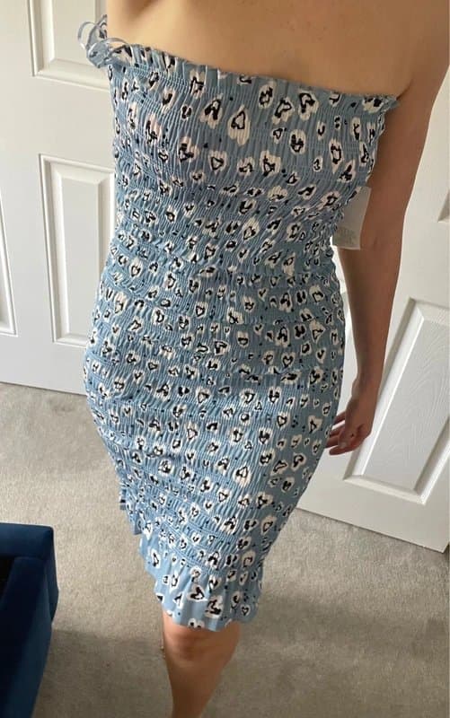 Never Fully Dressed Never Fully Dressed blue and white bandeau stretchy dress