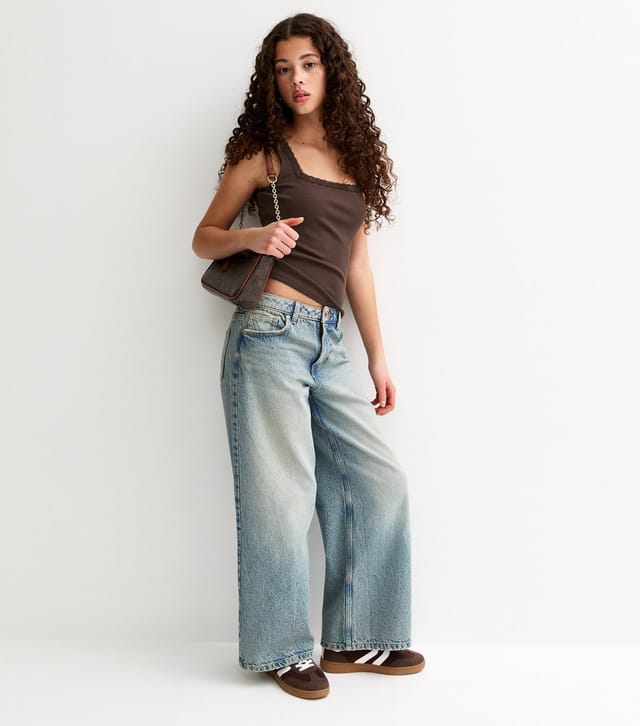 New Look Girls' Brown Lace Trim Square Neck Vest Top New Look - 3