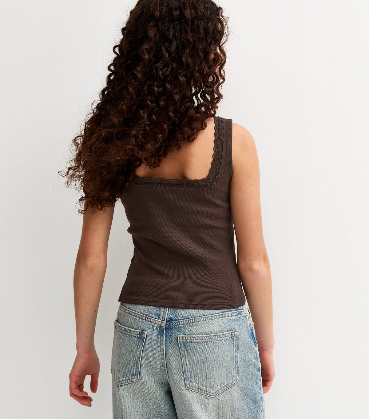 New Look Girls' Brown Lace Trim Square Neck Vest Top New Look - 4