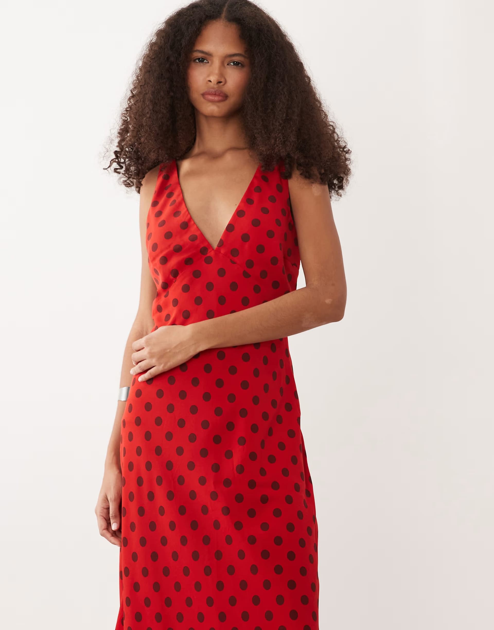 ASOS Abercrombie & Fitch v neck slip midi dress in red polka dot