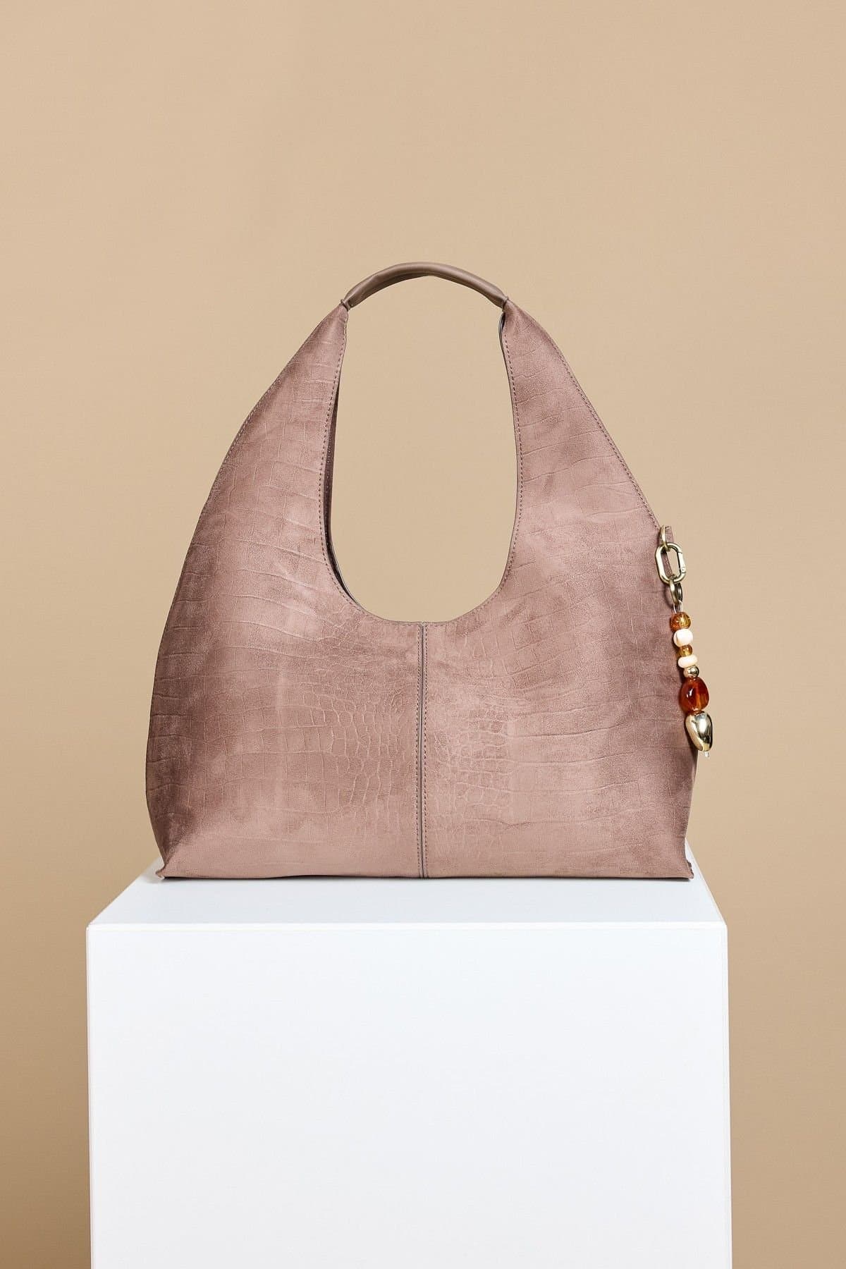 Little Mistress Little Mistress Women's Mocha Croc Emboss Shoulder Bag in Brown