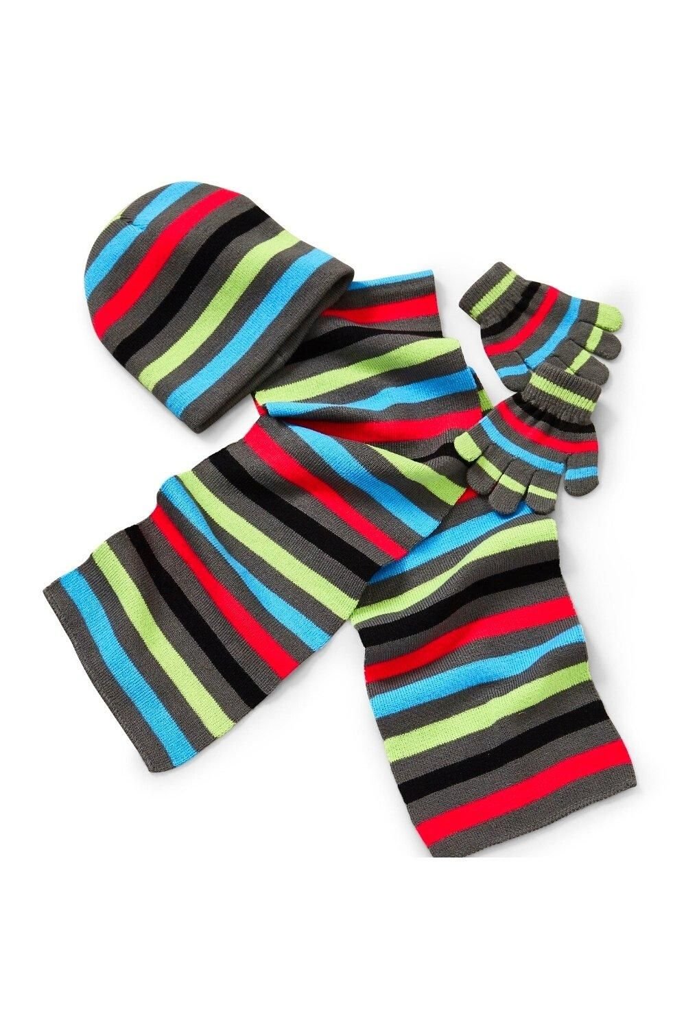 Hats Hats Hats Hats Hats Hats Men's Striped Beanie Hat, Scarf & Glove Set in Mid Grey - 2