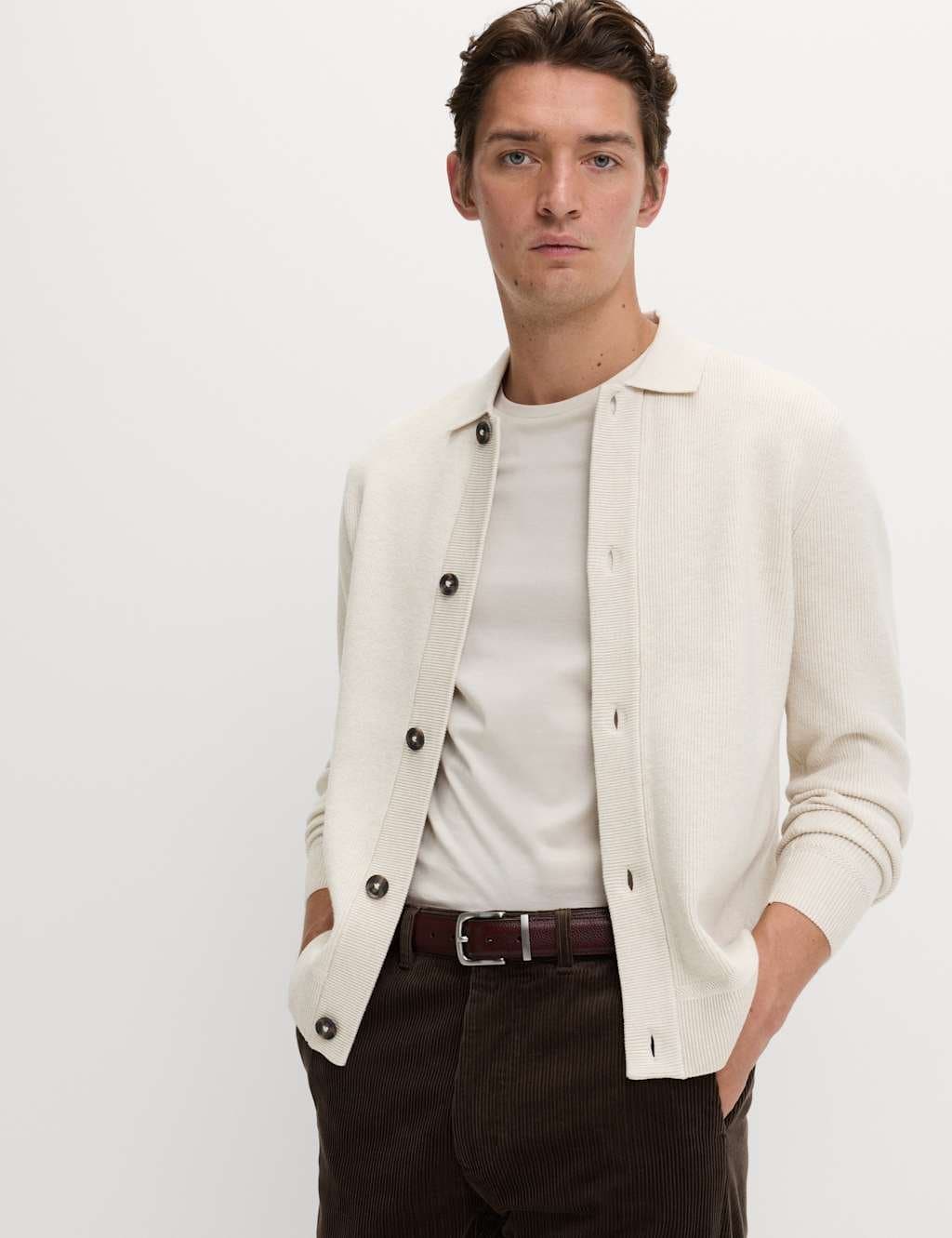 Marks & Spencer M&S Cotton Blend Knitted Jacket Ecru