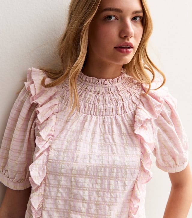 New Look Women's Pink Checked Frill Trim Top New Look - 2