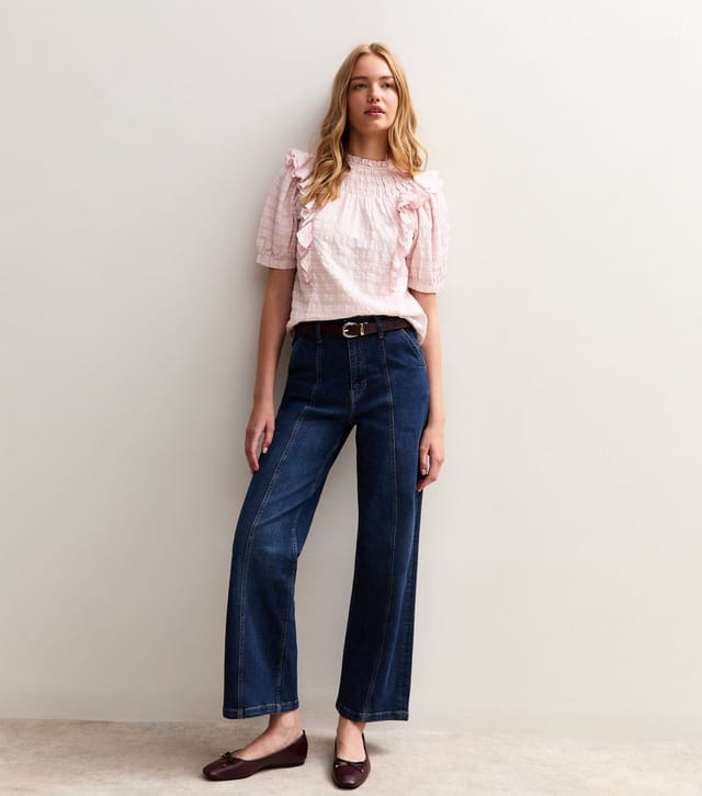 New Look Women's Pink Checked Frill Trim Top New Look - 3