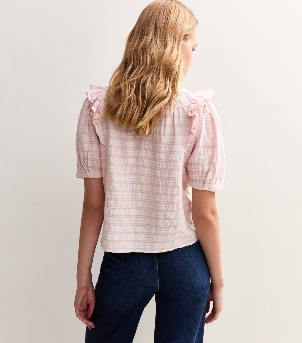 New Look Women's Pink Checked Frill Trim Top New Look - 4