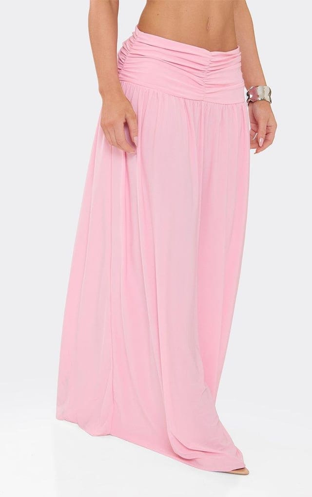 EGO Mid Waist Ruched Waistband Maxi Skirt In Pink, Women's Size UK 6 - 2