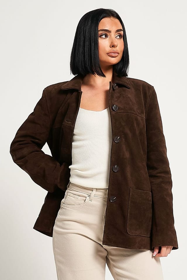 Barneys Originals Barneys Originals Women's Buffalo Suede Car Coat in Brown - 2
