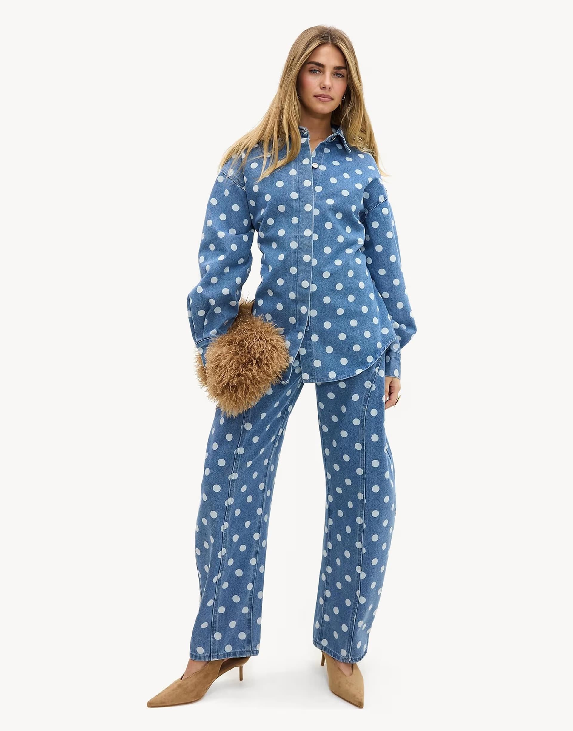 ASOS Loavies Unending wishes denim blouse with polka dots in grey