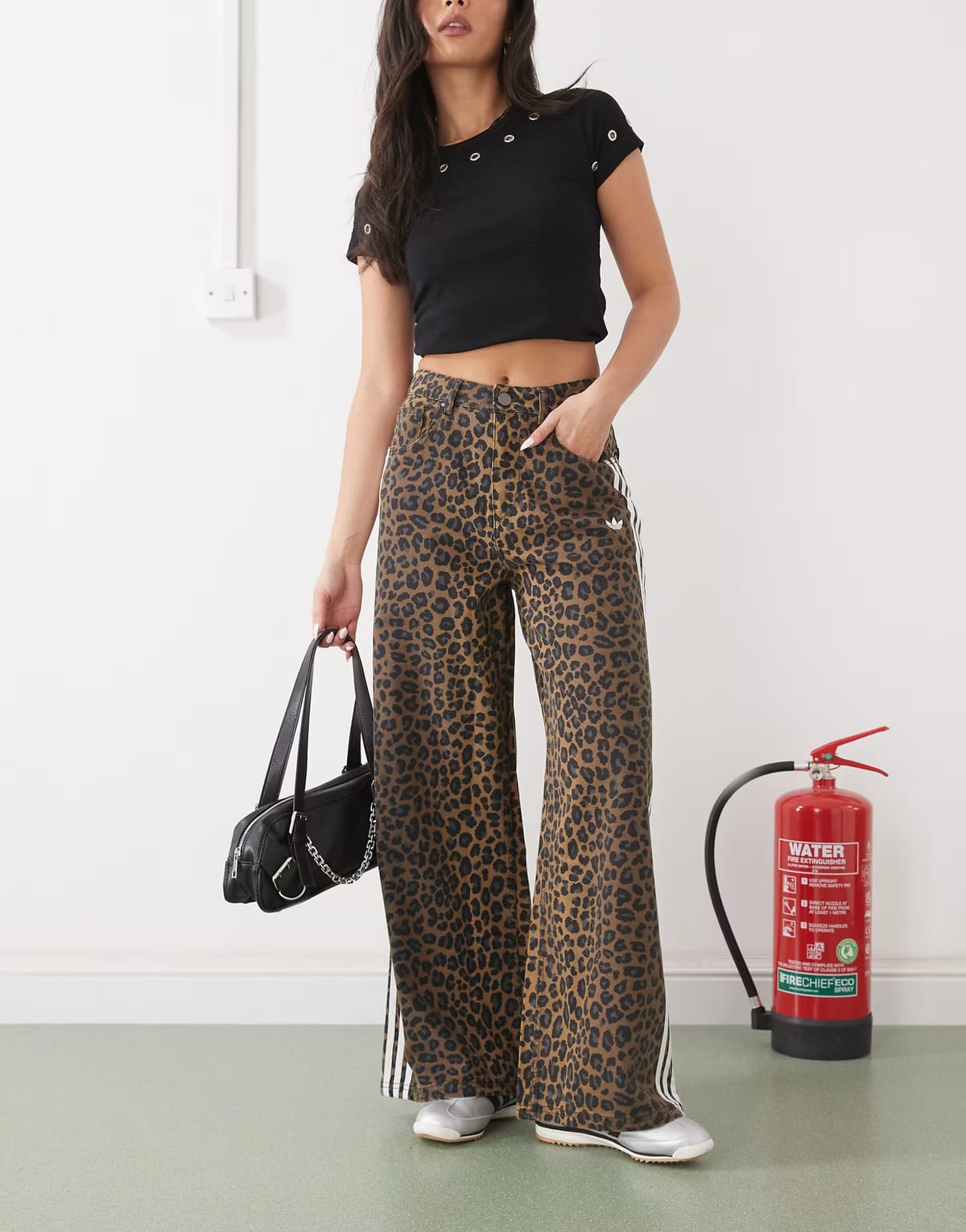 ASOS adidas Originals wide leg denim jeans in leopard print - 1