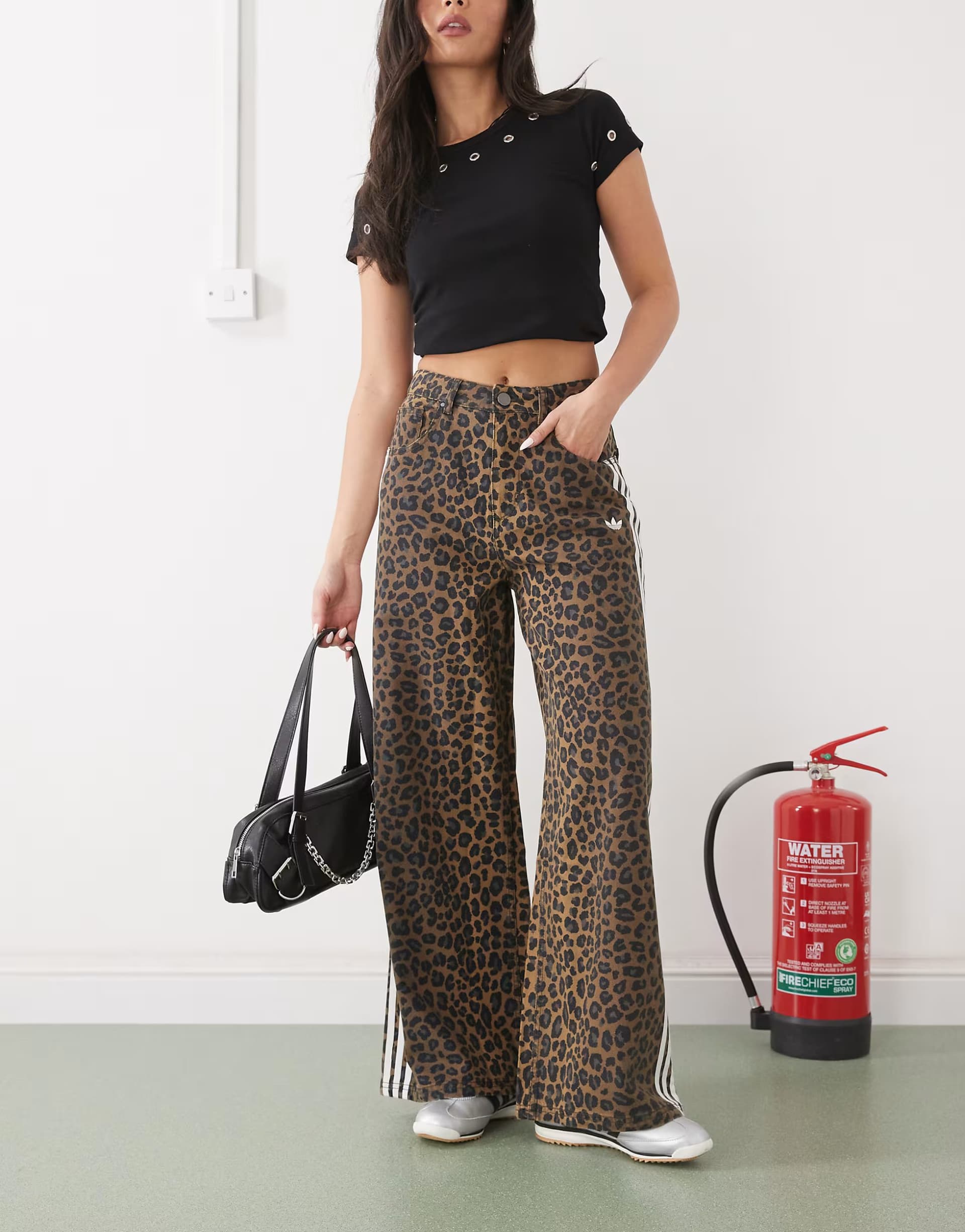 ASOS Adidas Originals Leopard Print Wide Leg Denim Jeans
