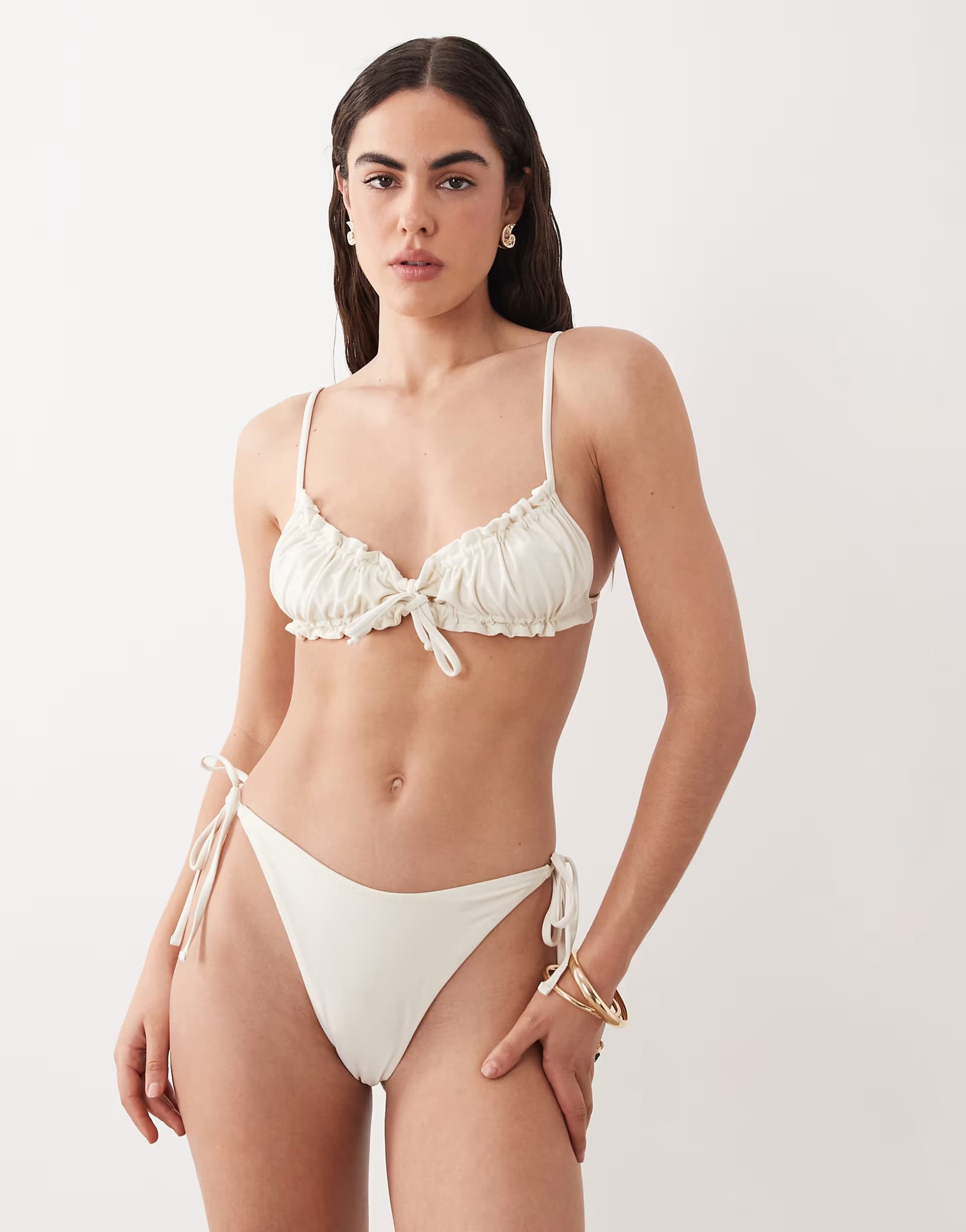 ASOS ASOS Mix and Match Ruched Bikini Bottom in Cream