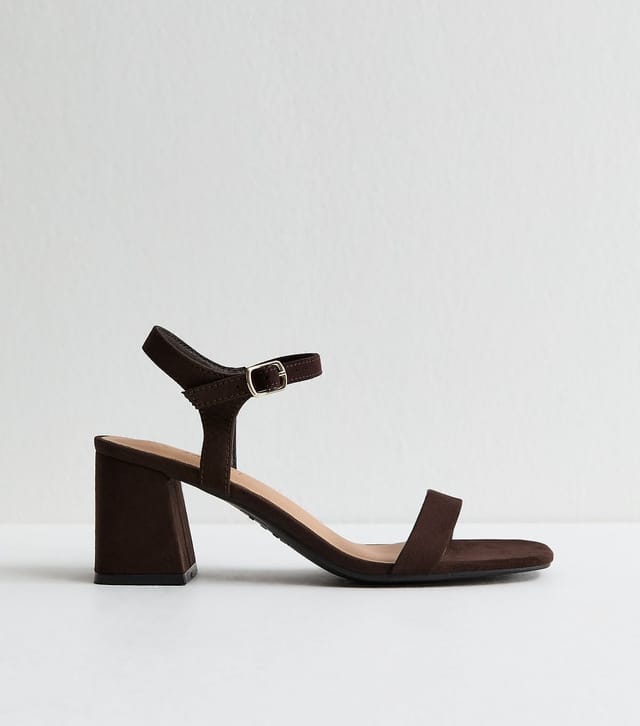 New Look Women's Dark Brown Faux Suede Block Heel Sandals Vegan New Look - 2