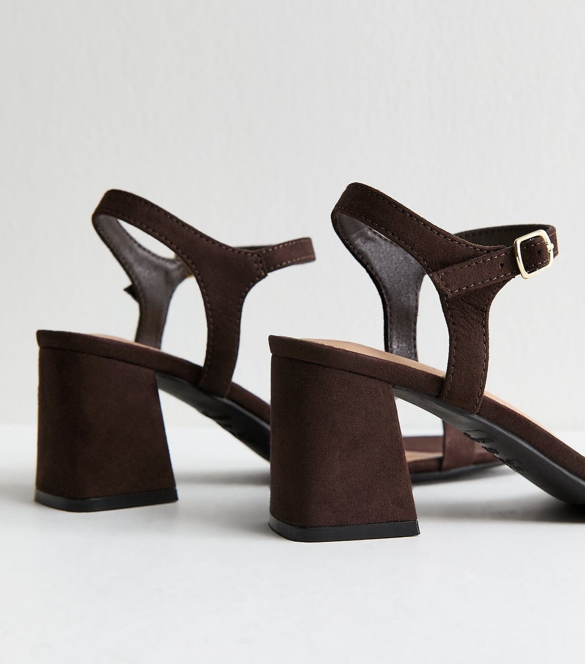 New Look Women's Dark Brown Faux Suede Block Heel Sandals Vegan New Look - 4