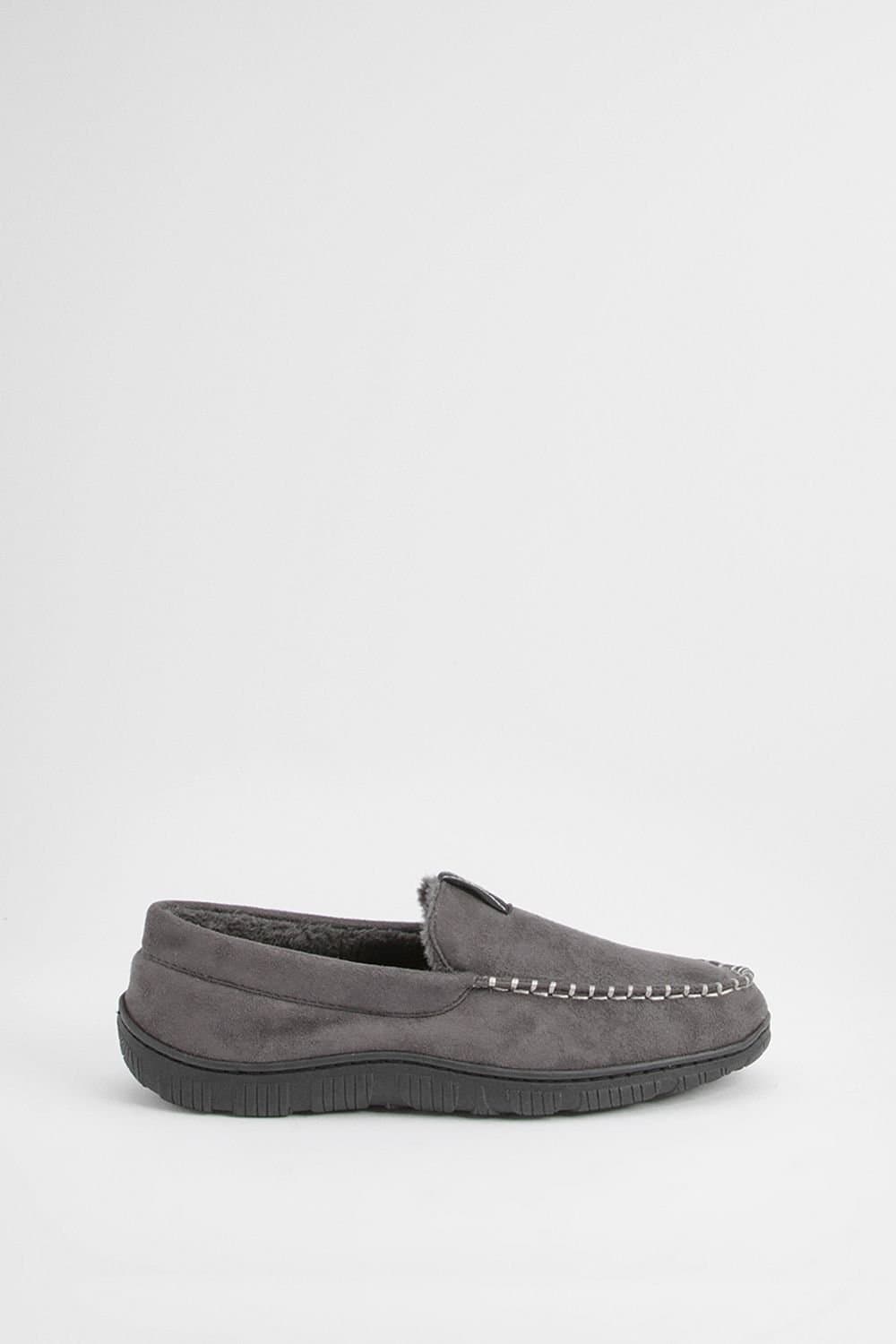 Maine Maine Men's Grey Faux Fur Lined Moccasin Slippers