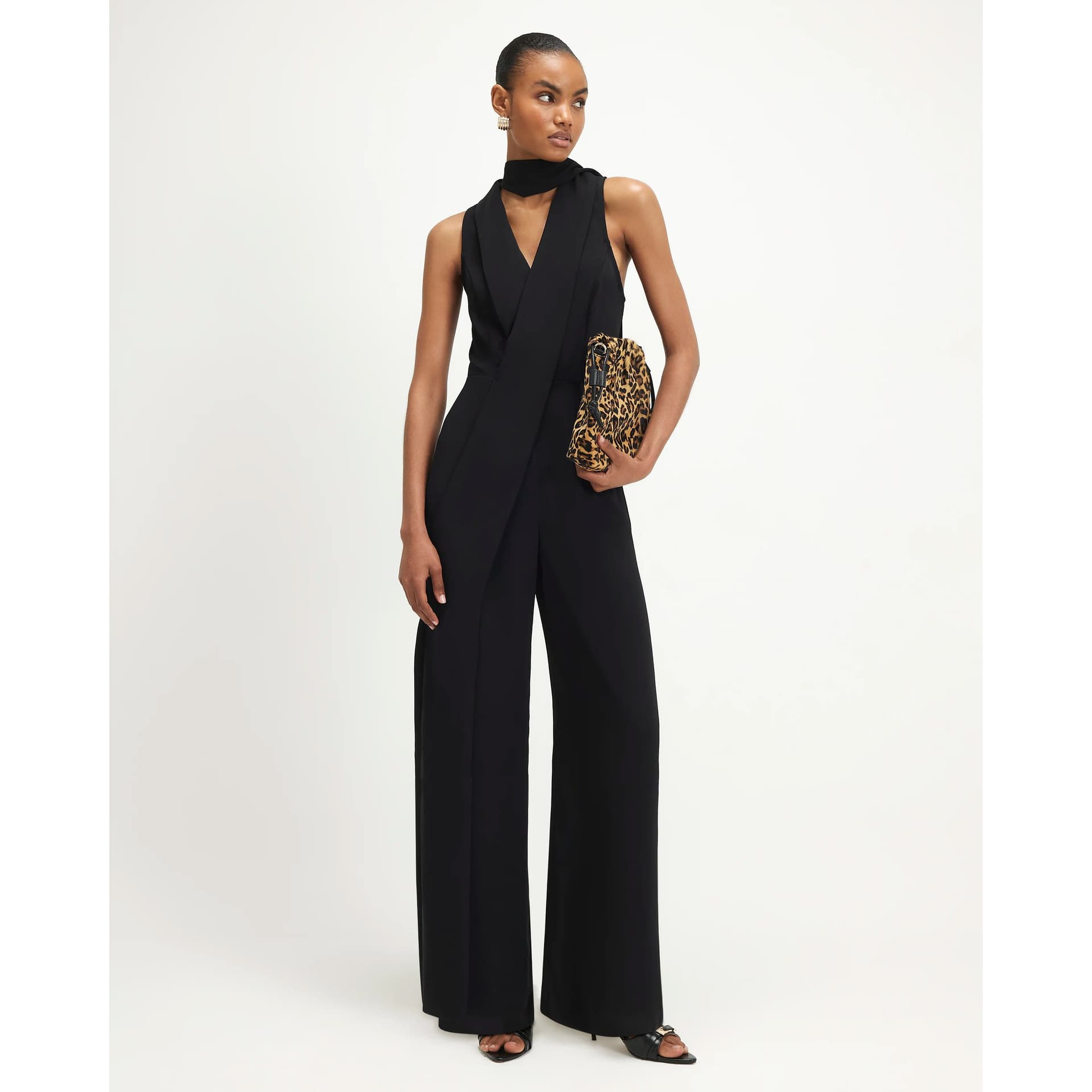 River Island River Island Womens Black Belted Neck Scarf Jumpsuit