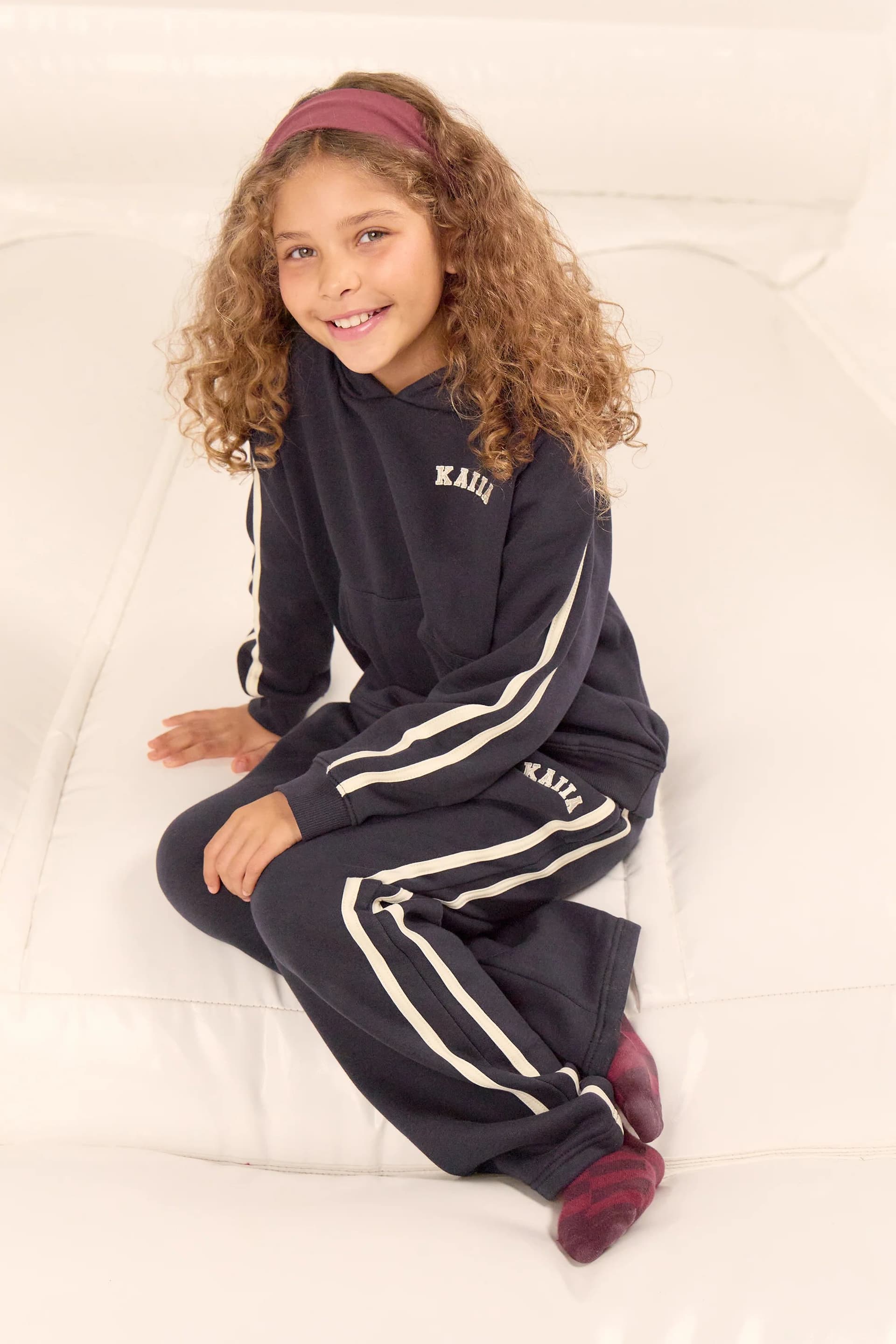 Kaiia Kaiia Kids Sport Side Stripe Straight Leg Joggers Ink Blue & Lemon