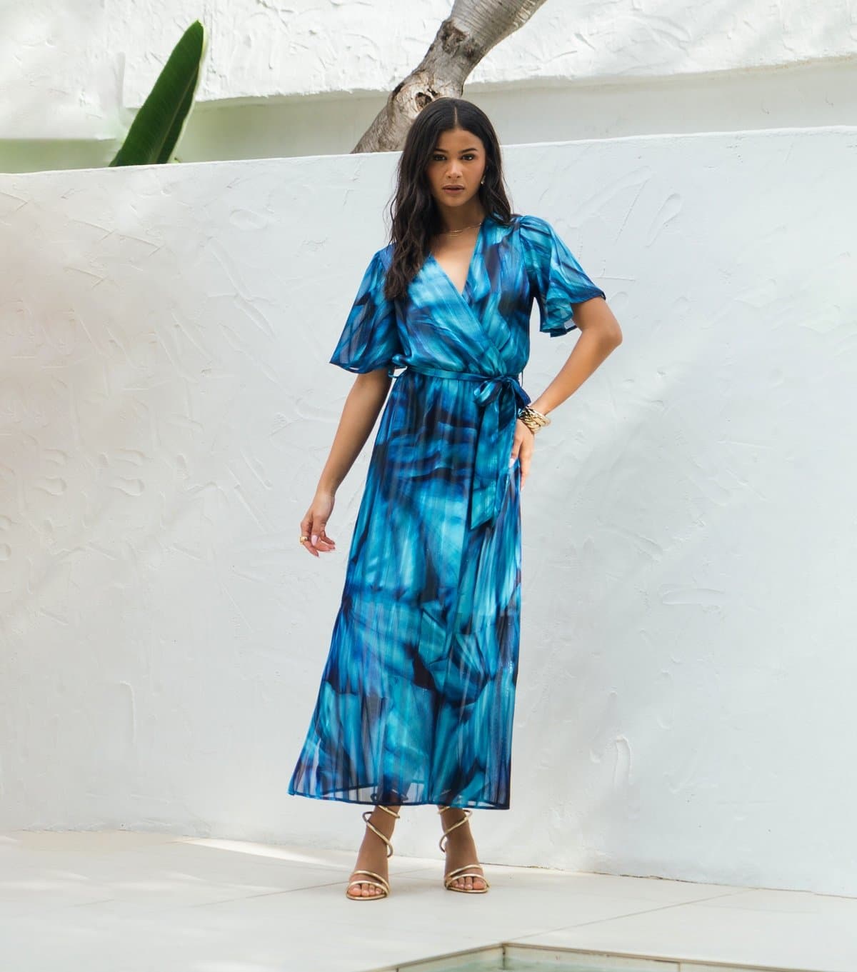 Gini London Women's Bright Blue Tie Dye Print Wrap Dress Gini London New Look