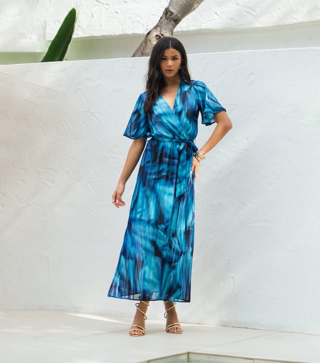 Gini London Women's Bright Blue Tie Dye Print Wrap Dress Gini London New Look - 2